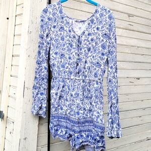 Blue and White Floral Romper